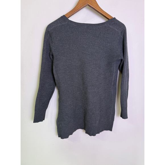 Athleta Thermal Honeycomb Sweater Womens Small Gray Wool Blend Side Slits - Picture 6 of 7